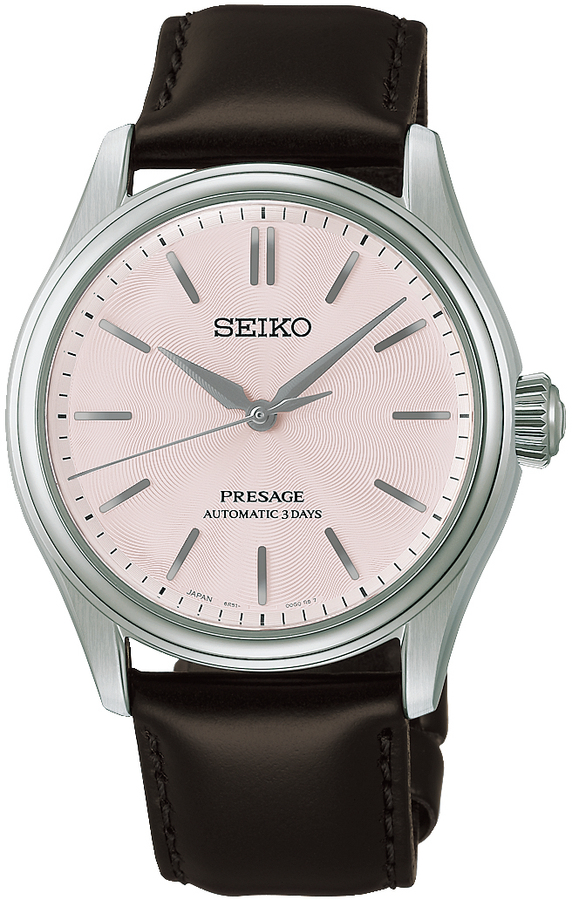 Seiko presage classic lederen band automaat zilverroze wijzerplaat