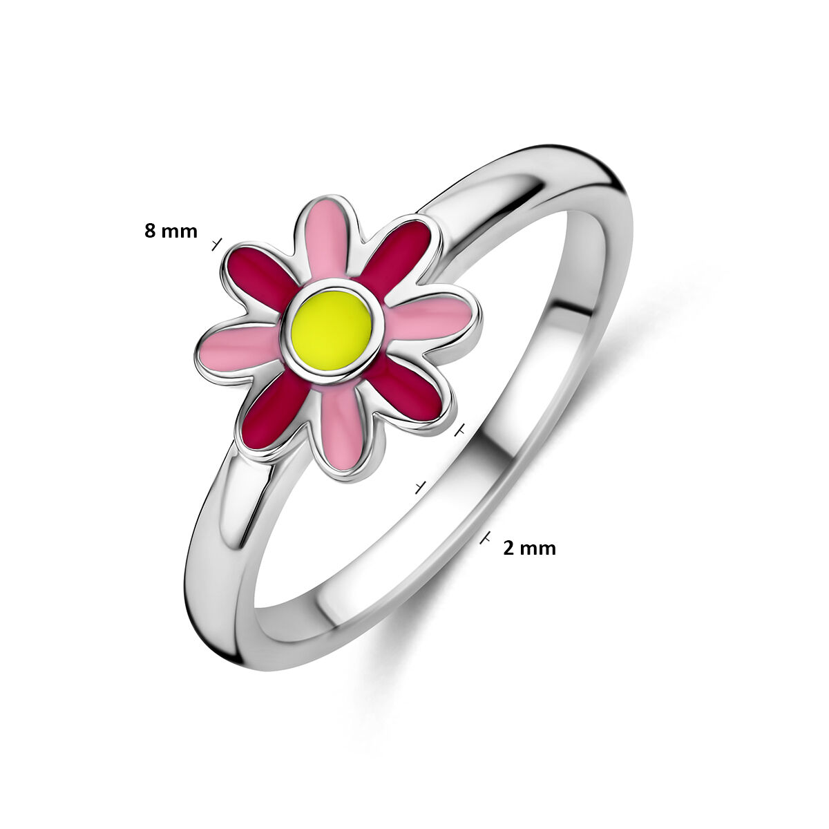 Zilveren ring emaille bloem maat 14 - Afbeelding 3