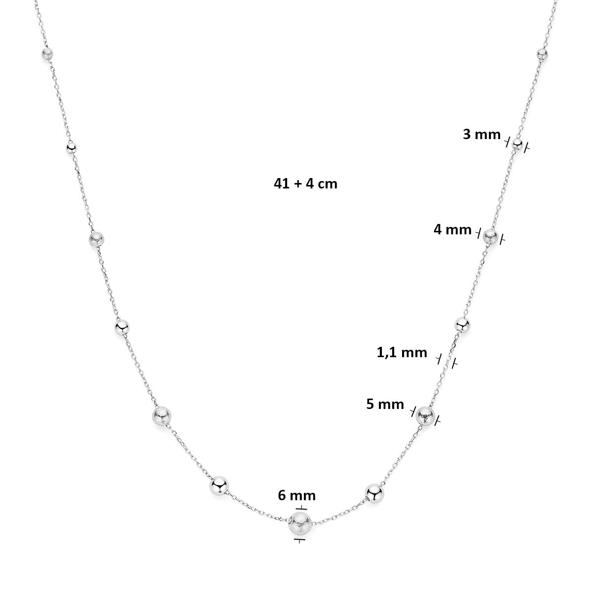 Zilveren collier bolletje 41-45 cm - Afbeelding 3