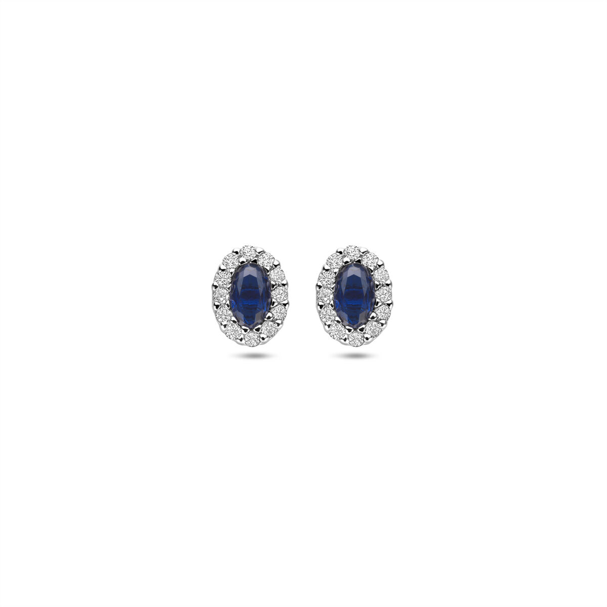 Zilveren oorknoppen zirkonia blauw en wit