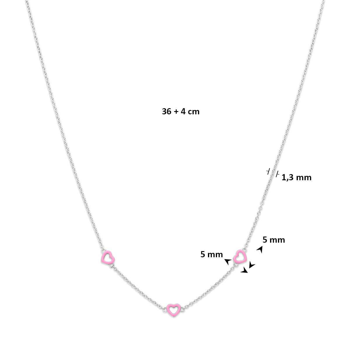Zilveren kindercollier roze emaille hartjes - Afbeelding 3