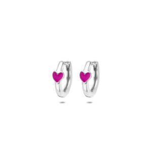 Zilveren klapoorringen met roze emaille hart