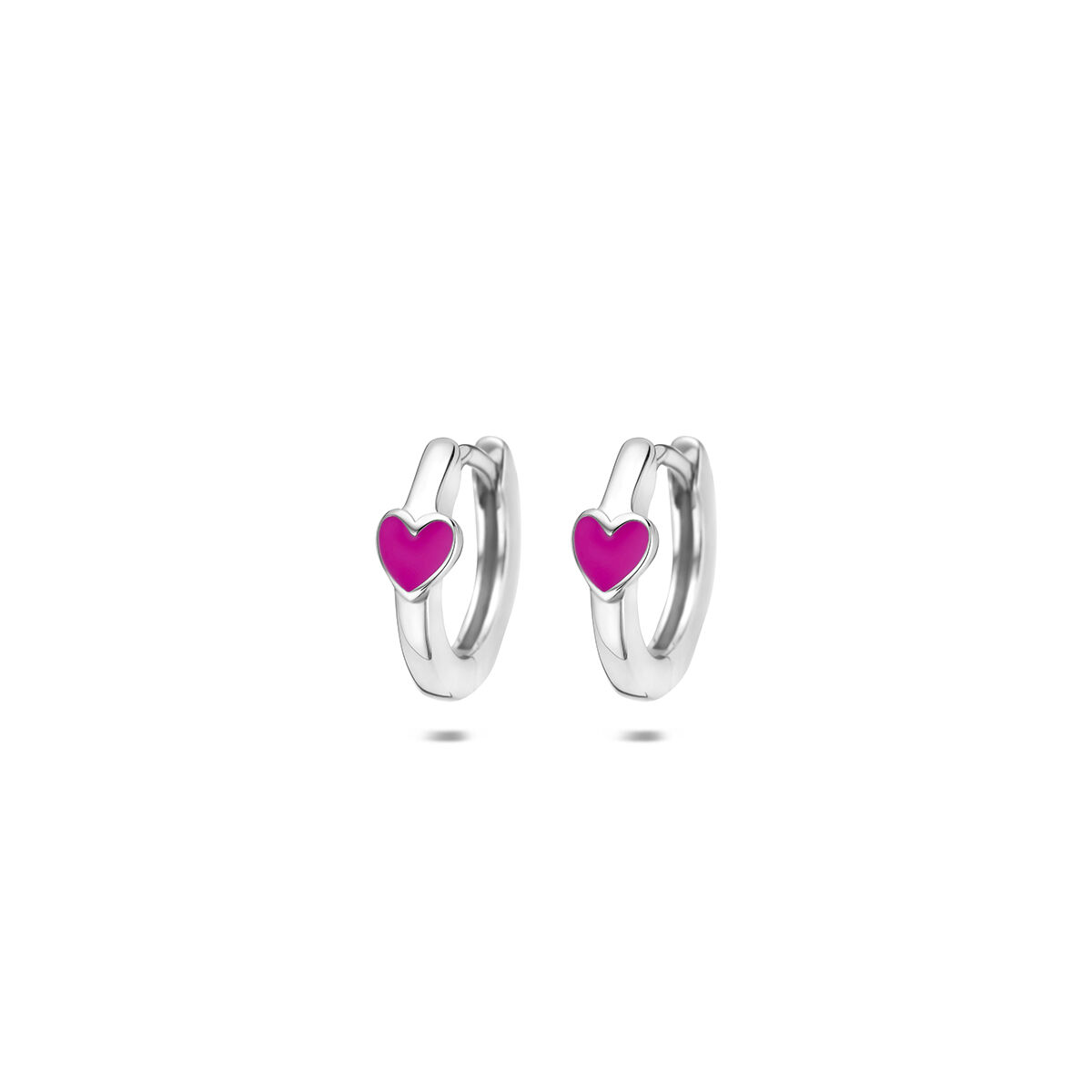 Zilveren klapoorringen met roze emaille hart