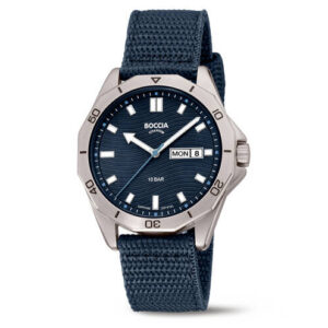 Boccia titanium herenhorloge blauw nylonband 100m WR