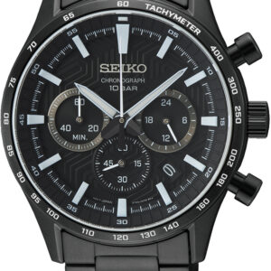 Seiko herenhorloge chronograaf zwart staal 100m WR