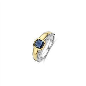 Ti sento bicolor zilveren ring met blauwe steen + zirkonia maat 54